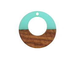 Walnut Wood & Sea Green Resin Off-Center Hoop Focal 28mm