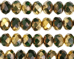 Czech Glass Emerald w/ Gold Fire Polished Rondelle 6x8mm