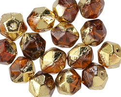 Czech Glass Root Beer w/ Gold English Cut Bead 8x10mm