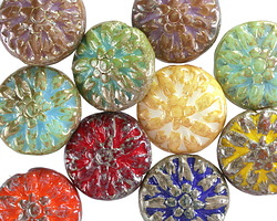Czech Glass Multi Color Dahlia w/ Rembrandt Finish 14mm