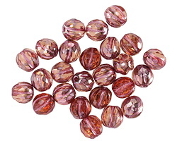 Czech Glass Rosaline w/ Copper & Metallic Pink Faceted Melon 6mm