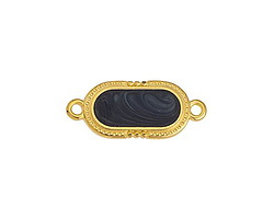 24K Gold (plated) Jet Pearl Enamel Oval Focal Link 23x10mm