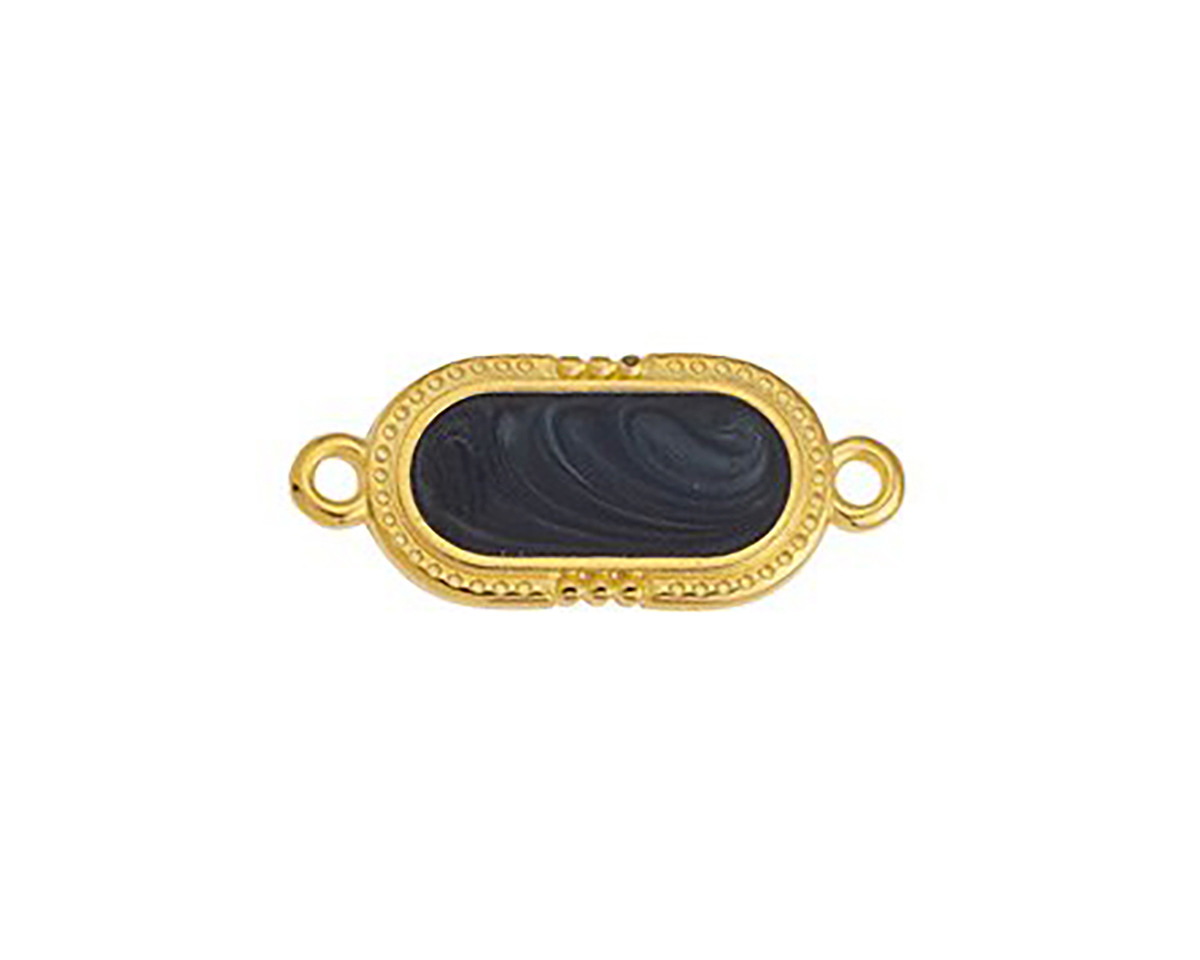 24K Gold (plated) Jet Pearl Enamel Oval Focal Link 23x10mm