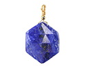 Lapis w/ Gold Finish Faceted Hexagon Wire Wrapped Pendant 20x25mm