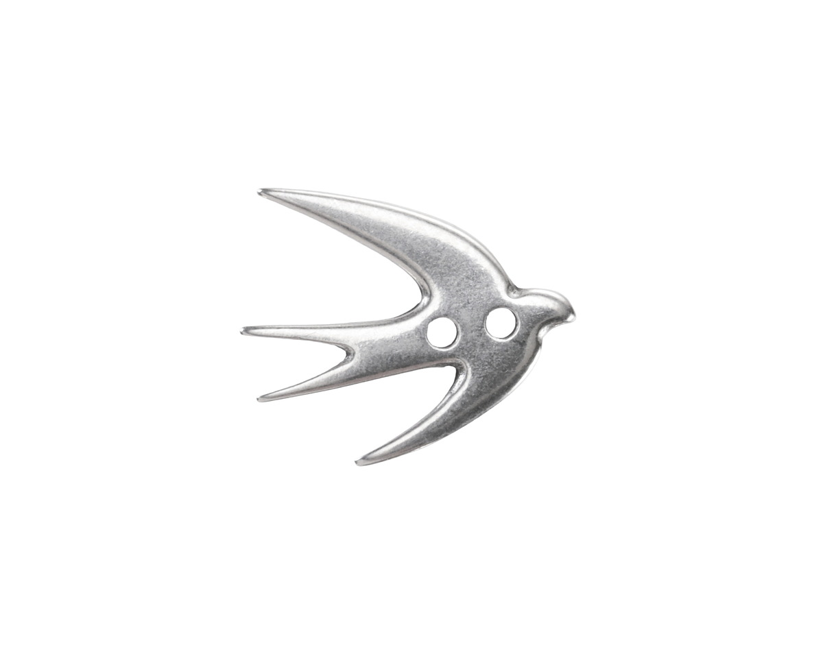 Antique Silver (plated) Swallow Button 13.5x11mm