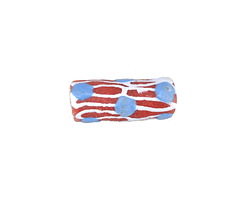 African Hand-Painted in White & Aqua on Coral Powder Glass (Krobo) Bead 21-25x11mm