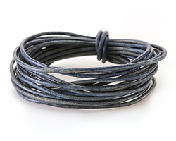 Natural Pacific Blue Round Leather Cord 2mm, 16 feet