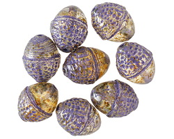 Czech Glass Crystal Picasso w/ Purple Acorn 12x10mm