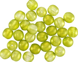 Czech Glass Green Apple w/ Gold Wash Textured Round Druk 6mm