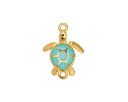24K Gold (plated) Turquoise Enamel Sea Turtle Focal Link 15x16mm