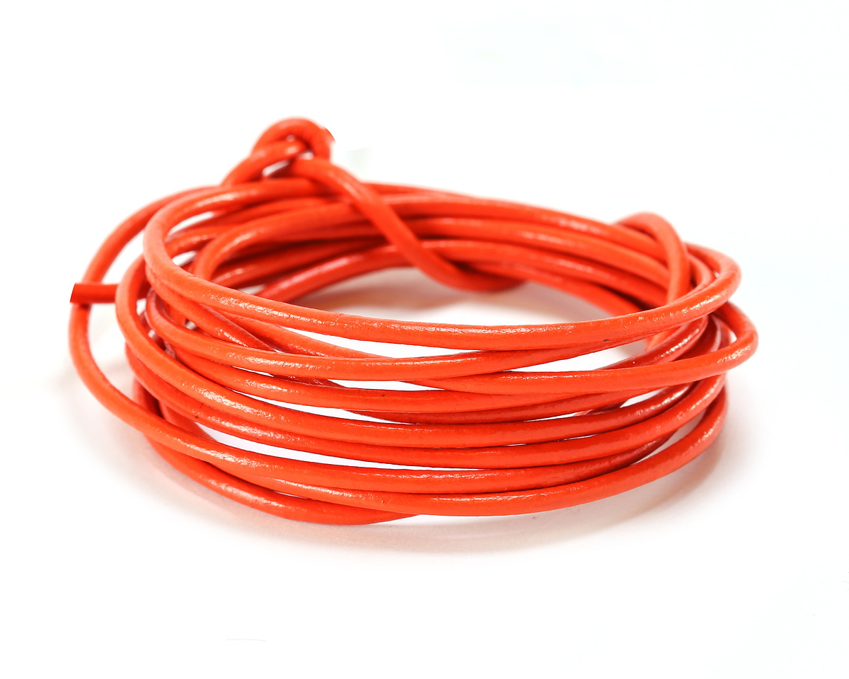 Orange Round Leather Cord 2mm, 16 feet