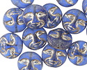 Czech Glass Matte Cobalt w/ Platinum Moon Face 13mm
