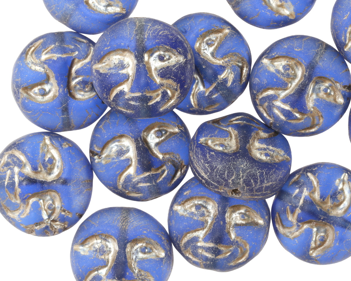Czech Glass Matte Cobalt w/ Platinum Moon Face 13mm