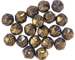 Czech Glass Indigo w/ Gold Wash English Cut Bead 7x8mm