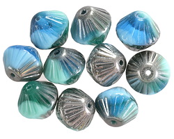Czech Glass Aquamarine Waters w/ Antique Silver Lined Bicone 11mm