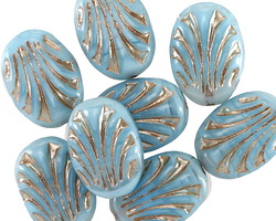 Czech Glass Blue Opal Swirl w/ Platinum Fan Oval 17x12mm