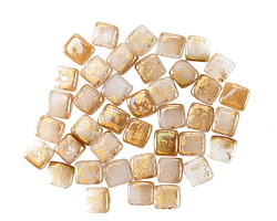 Czech Glass White Opal w/ Gold Cube 4mm