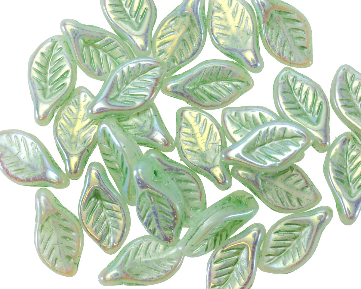 Czech Glass Sage AB Lustered Leaf Drop 6x12mm