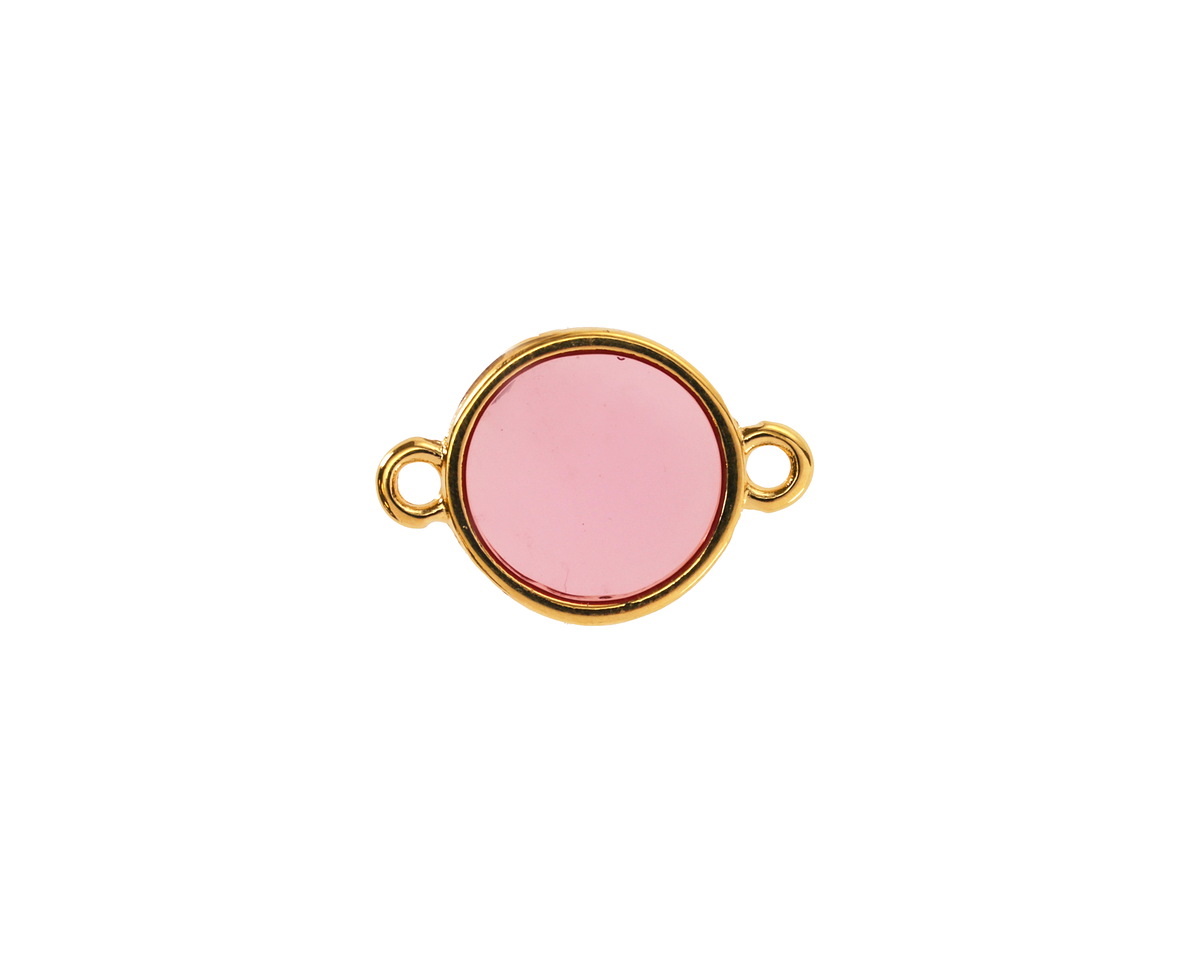 24K Gold (Plated) Transparent Rose Resin Round Focal Link 12x17mm