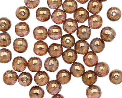Czech Glass Luster Transparent Gold/Smoky Topaz Round 6mm