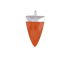 Coral (syn.) Faceted Triangle Pendant w/ Silver Finish 13x24mm