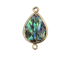 Abalone Carved Leaf Focal Link w/ Gold Finish 16x27mm