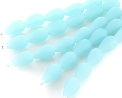 Opaque Seafoam Blue Beach-Style Glass Teardrop Round 17x10mm