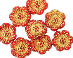 Czech Glass Campfire w/ Gold Wild Rose Coin 13mm