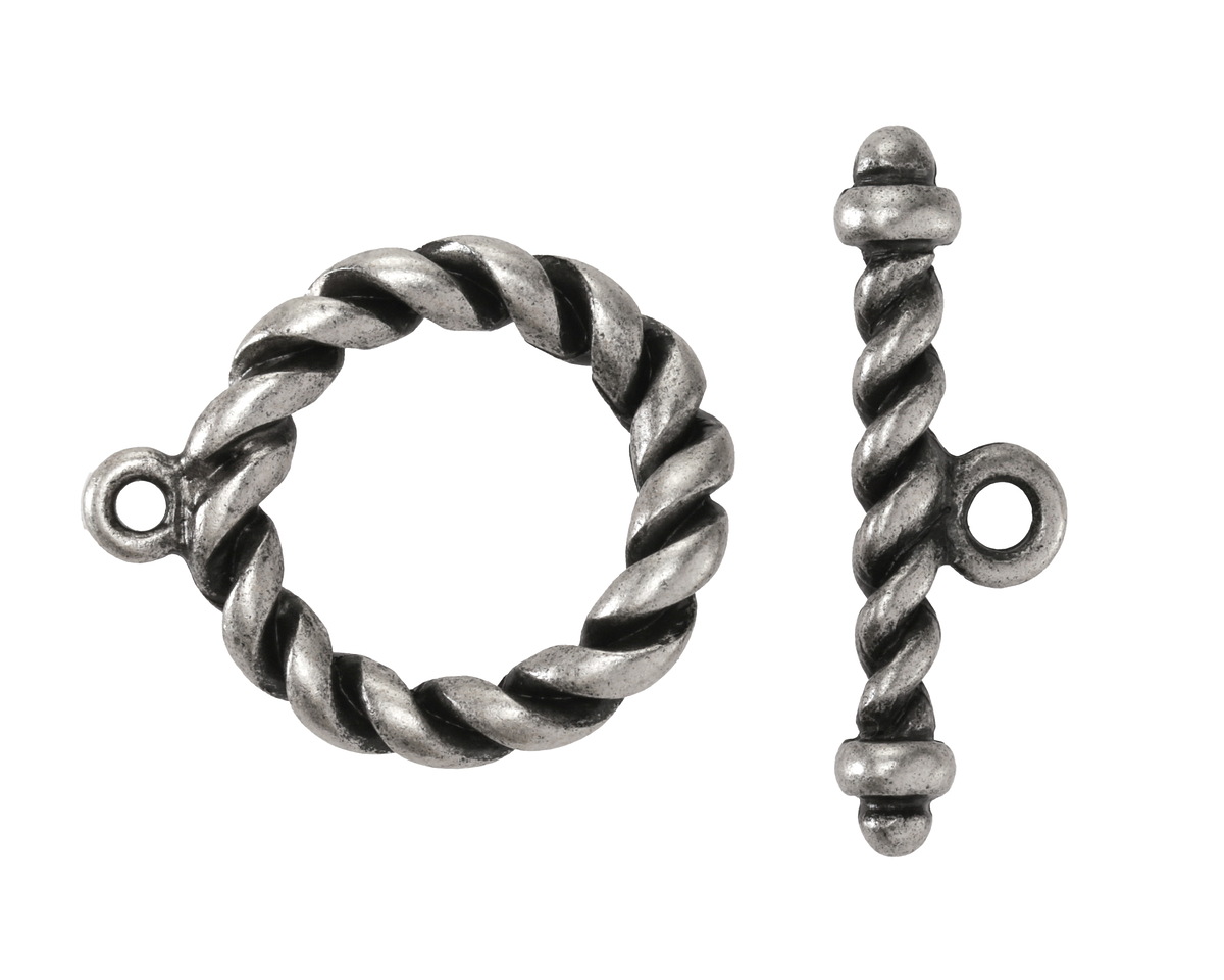 Antique Silver Finish Roped Toggle Clasp 24x19mm, 27mm Bar