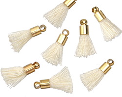 Ivory w/ Gold (plated) Bead Cap Tiny Thread Tassel 14mm