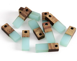 Walnut Wood & Sea Green Resin Rectangle Focal 6x17mm