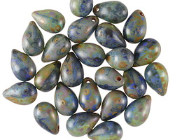 Czech Glass Matte Sapphire & Aquamarine Picasso Teardrop 6x9mm