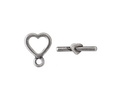 Antique Silver (plated) Heart Toggle Clasp 10.5x13mm, 15mm Bar