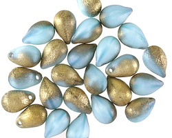 Czech Glass Matte Sky Blue w/ Gold Teardrop 6x9mm