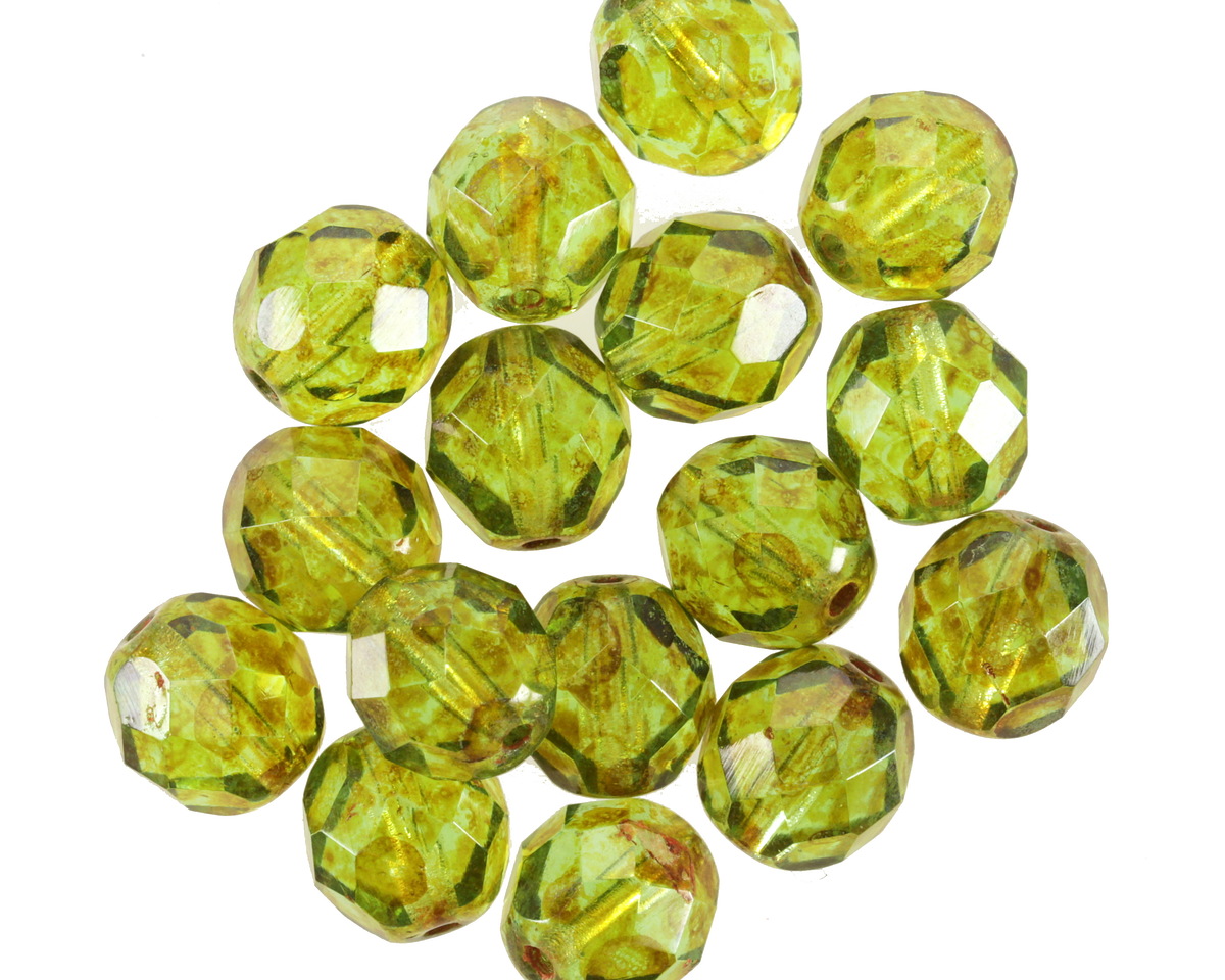 Czech Glass Olivine Picasso Fire Polished Round 8mm