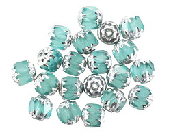 Czech Glass Matte Teal w/ Silver Lantern 6mm