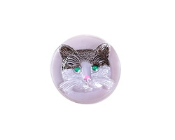Czech Glass Thistle w/ Charcoal & Silver Cat Button 18mm