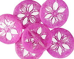 Czech Glass Crystal w/ Fuchsia Clematis Coin Bead 18mm