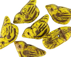 Czech Glass Bronzed Yellow Bird 11x22mm