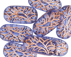 Czech Glass Sapphire w/ Copper Pressed Flower Oval 25x12mm