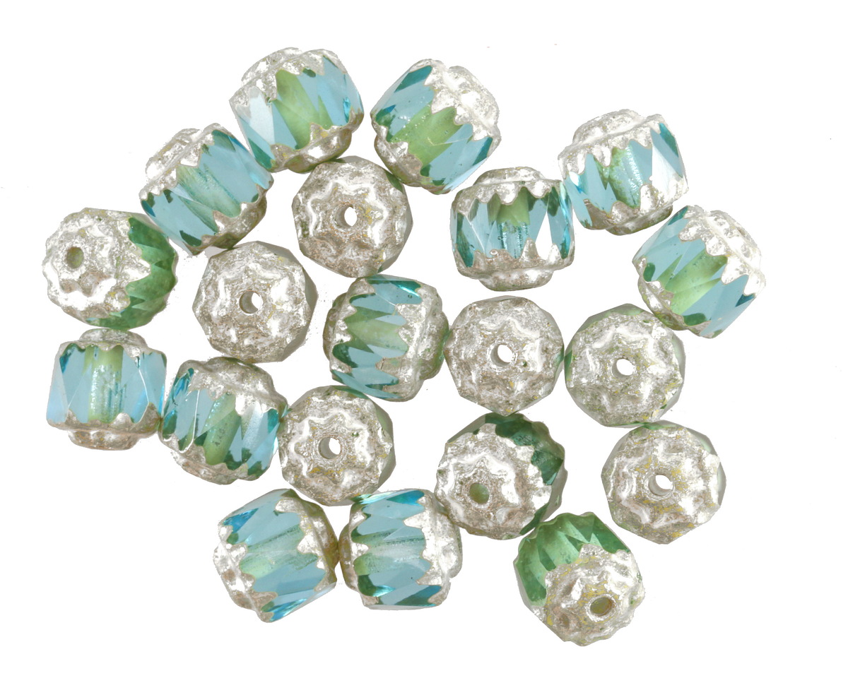 Czech Glass Aquamarine w/ Antique Silver Lantern 6mm