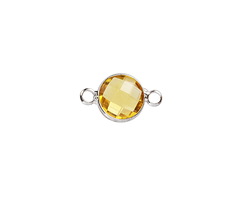 Yellow Crystal Round Link in Silver Finish Bezel 14.5x8.5mm