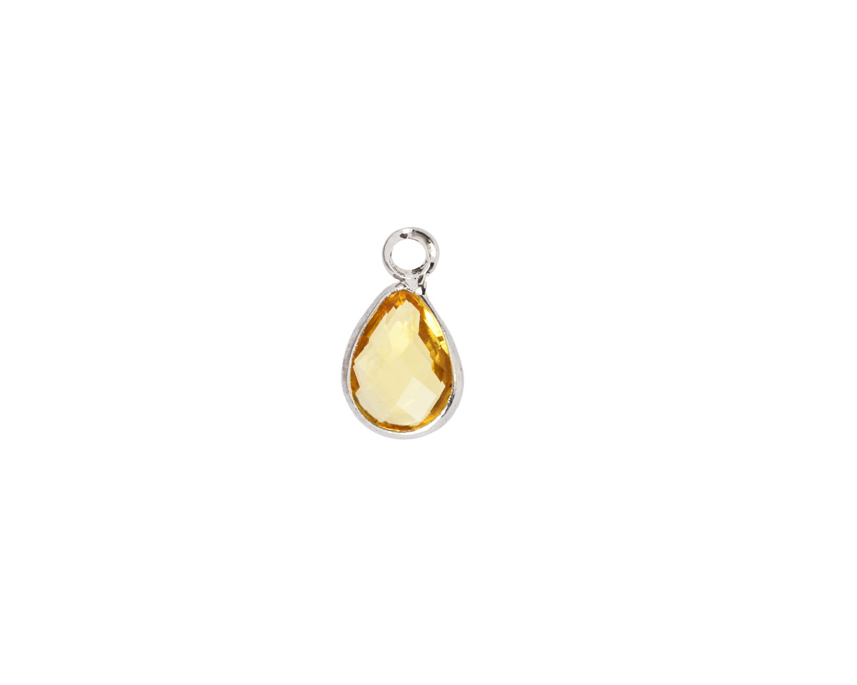 Yellow Crystal Teardrop in Silver Finish Bezel 6.5x11.8mm