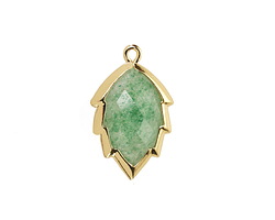 Green Strawberry Quartz Faceted Puff Leaf Focal w/ Gold Finish 14x22mm