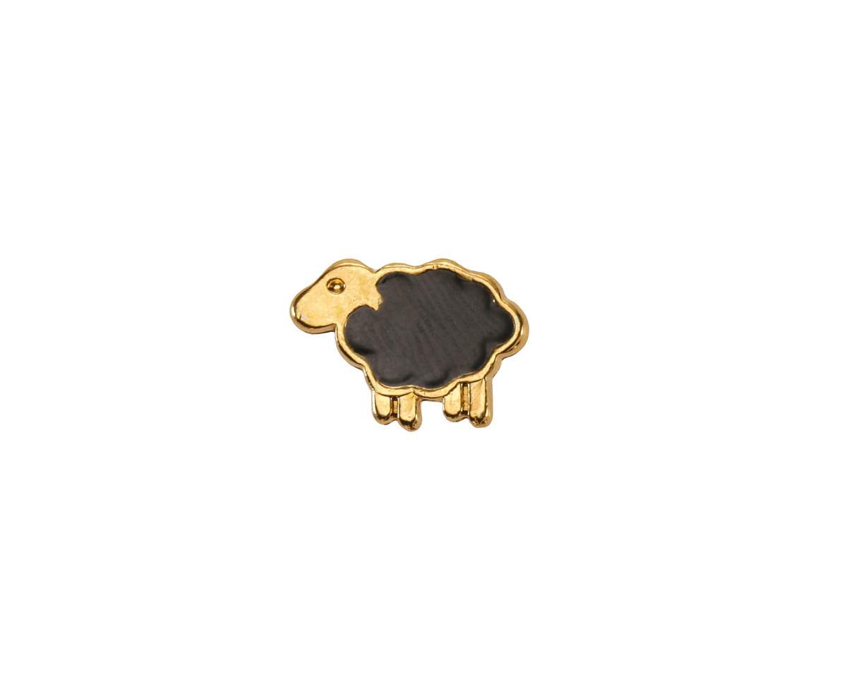 24K Gold (plated) Black Enamel Sheep Button 13x10mm