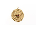 14K Gold (plated) Stainless Steel Star w/ Garnet Crystal Coin Focal 16.5x19mm