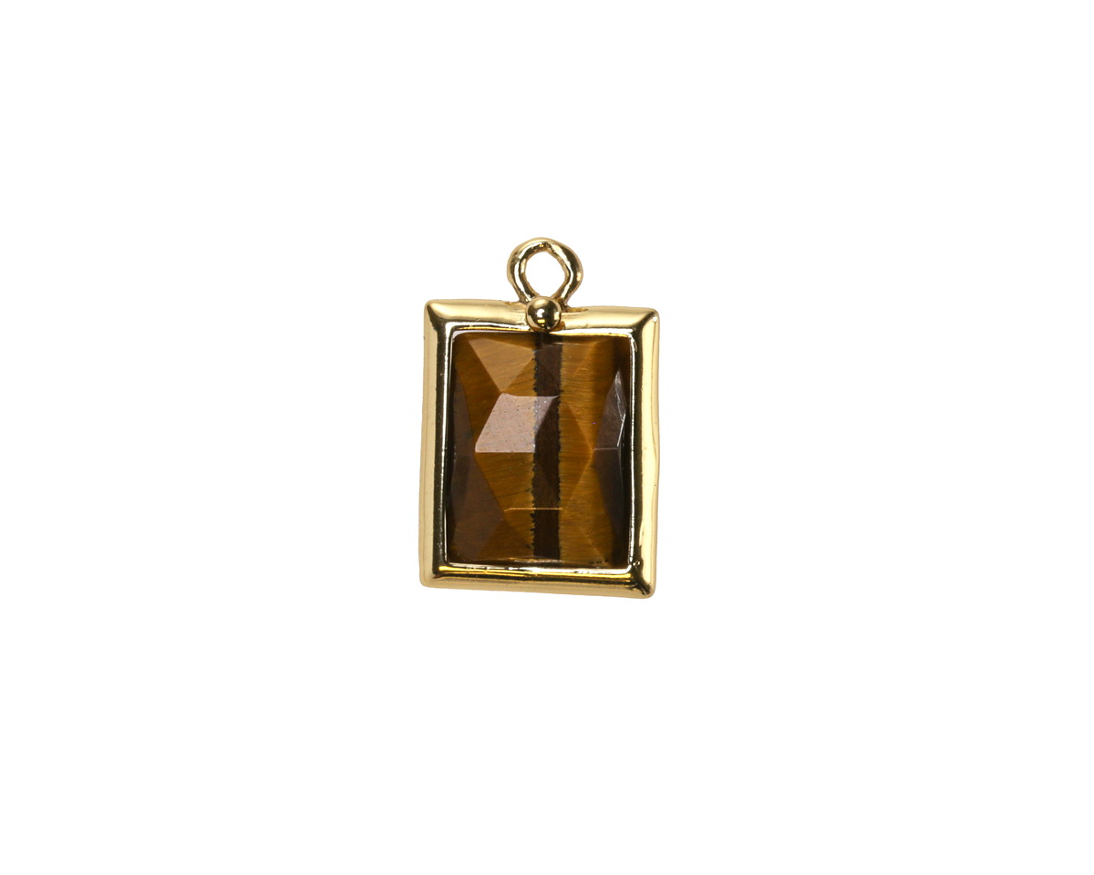 Tiger Eye w/ Gold Finish Faceted Rectangle Focal 10x15mm