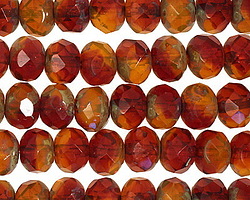 Czech Glass Peanut Butter & Jelly Fire Polished Rondelle 6x9mm