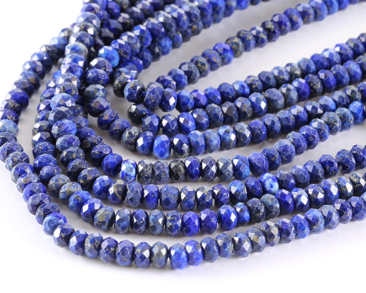 Natural Lapis Lazuli Rondelle Beaded Necklace – Blue, Gold Plated, 14-36” – Handmade