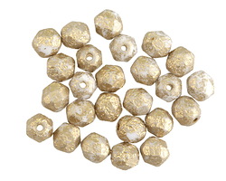 Czech Glass Textured White w/ Gold Luster Fire Polished Round 6mm